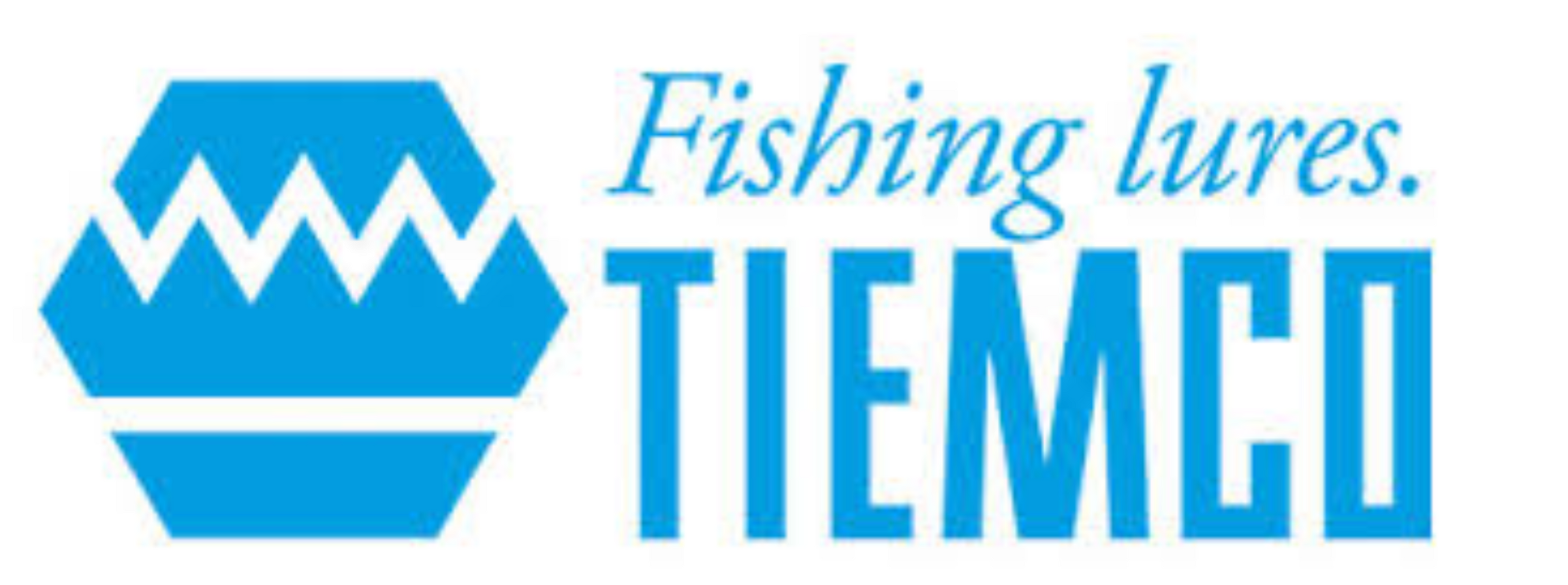 Tiemco fishing lures logo with blue and white design
